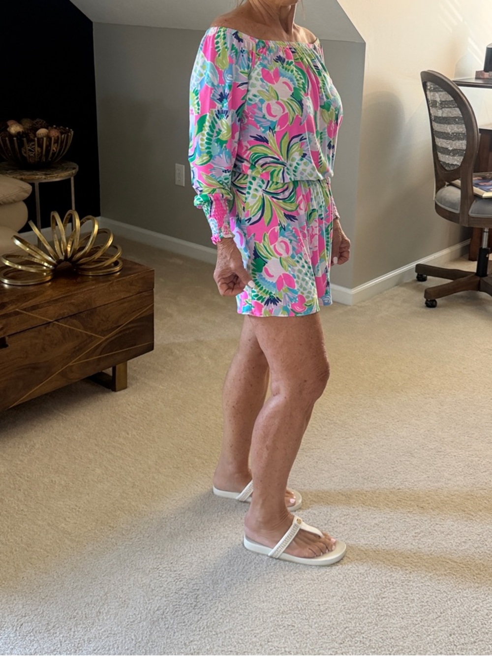 Lilly Pulitzer Pink & Green Floral Off-Shoulder Romper